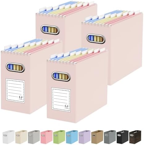 Oterri Portable Collapsible Cardboard File Box with Handle for Letter-Size