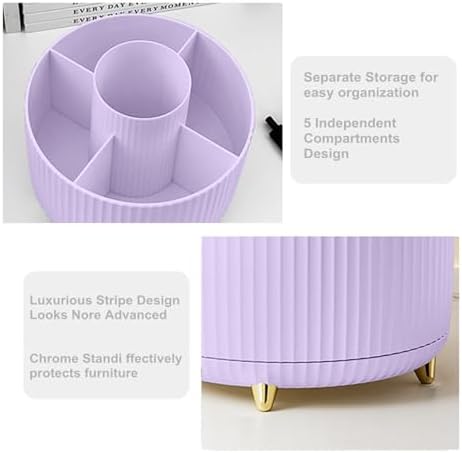 Pencil Pen Holder 5 Slots 360°Degree Rotating Pen Organizers for Desk Desktop Storage Stationery Supplies Cute Pencil Cup Pot Kids Desk Organizer for Office Home School（Purple 2）