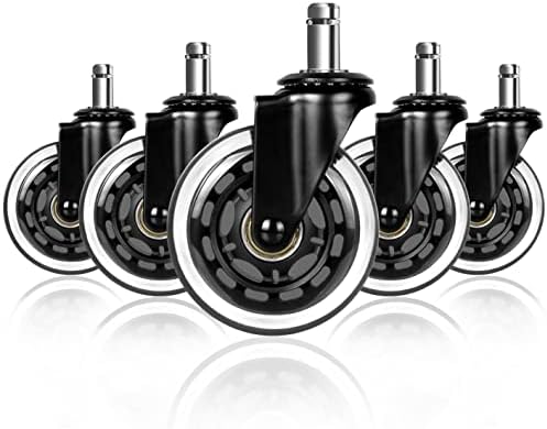 Hirate 3" Office Chair Caster Durable PU Wheel Replacement Set of 5 Black