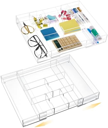 Briwooody 2 Pcs Acrylic Drawer Organizer, 12 x 18 x 2.1'', 8 Compartments