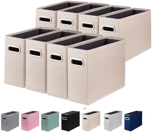 8 Packs Letter Size File Organizer, File Folders Organizer, Fabric Storage Box, Collapsible Paper Organizer with Metal Handle, Smooth PVC Rails, Only Box (Beige)