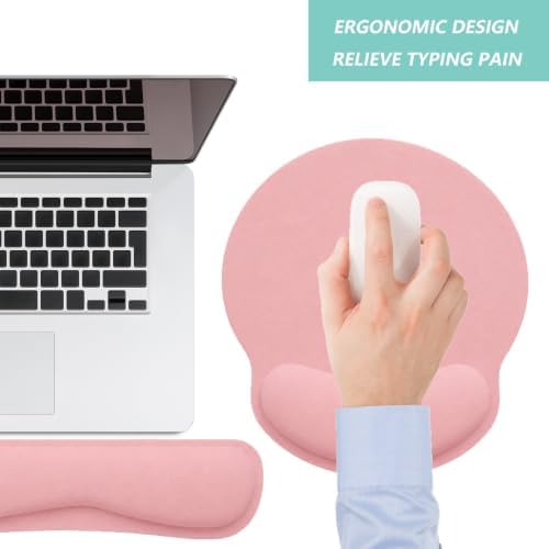 Keyboard Wrist Rest Pad Mouse Pad with Wrist Support Set of 3, Mousepad with Non-Slip Rubber Base, Ergonomic Memory Foam Mouse Wrist Cushion Support for Home Office Laptop Computer, Pink
