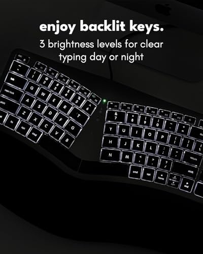 Macally Wired Ergonomic Keyboard for Mac - USB Hub, Backlit Keys, Dual USB C + A Plug, Split Design, Padded Wrist Cushion - Compatible Apple Keyboard for MacBook Pro/Air, iMac, iPad - Space Gray