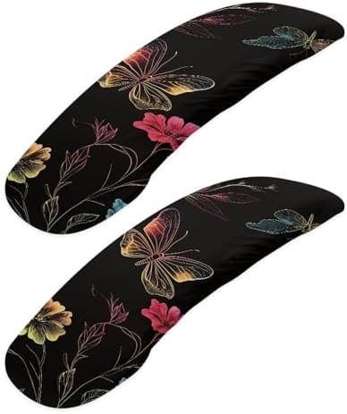 Butterfly Flower Print Office Chair Arm Covers, 2 Pack Dust-Proof Chair Arm Rest Covers Washable, Comfort Elastic Office Chair Armrest Slipcovers for Rotating Chairs