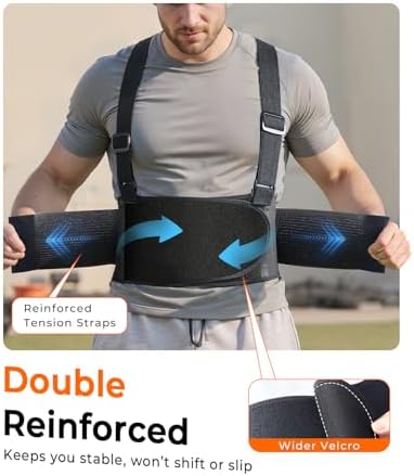 Medical-Grade Work Back Brace with Adjustable Shoulder Straps [Stronger Support & Breathable Mesh] Lower Back Support Belt for Men Women - Pain Relief for Lifting, Warehouse, Construction & Moving