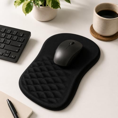 Ergonomic Mouse Pad with Wrist Rest, Mouse Pad with Memory Foam Massage Support, Non-Slip PU Base, Comfortable Typing Cushion for Home Office Computer Laptop, Black