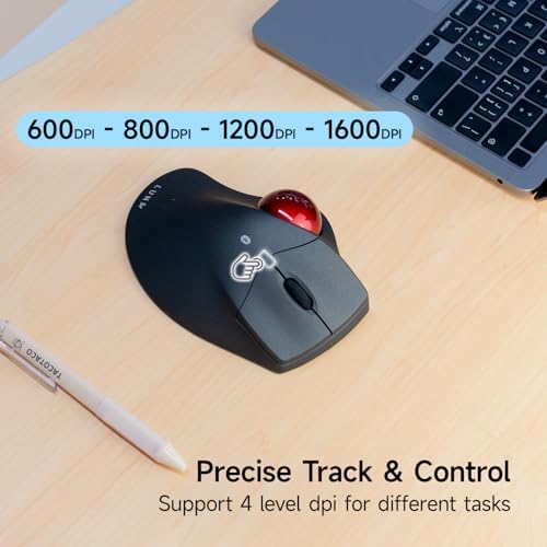 SANWA Bluetooth Wireless Ergonomic Trackball Mouse, Optical Rollerball Mice, Programmable Silent Buttons, 40mm Trackball, 600/800/1200/1600 DPI, Compatible with MacBook, Laptop, Windows, macOS