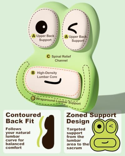 Cute Frog Lumbar Support Pillow for Office Chair, Memory Foam Back Cushion