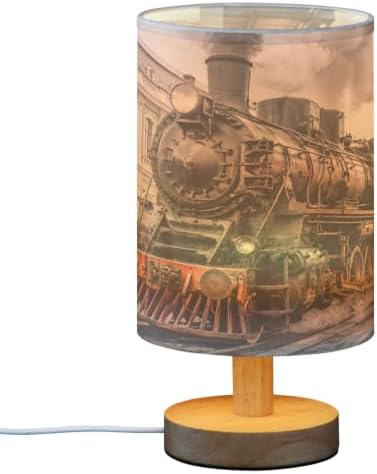 ALAZA Retro Steam Train Watercolor Decor Bedside Table Lamp with USB Port for Bedroom Nightstand Office Desk LED Bulb Included