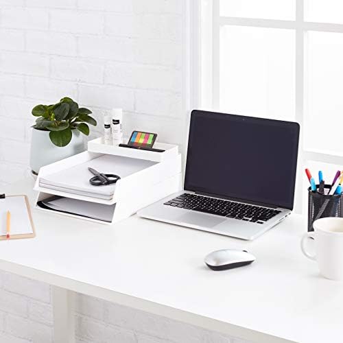 Amazon Basics Rectangular Plastic Desk Organizer, Half Accessory Tray for Office Supplies and Workspace Organization, 9.4" x 3.3" x 1", White