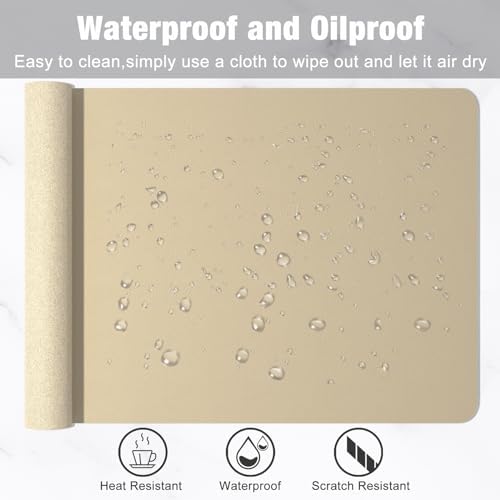 Hsurbtra Desk Pad, 35.5" x 17" PU Leather Desk Mat, XXL Extended Mouse Pad, Waterproof Desktop Blotter Protector, Non-Slip Ultra Thin Large Laptop Keyboard Writing Mat for Office Home, Beige
