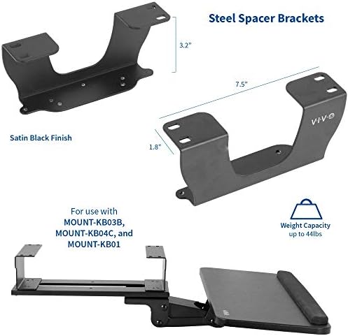 VIVO Steel Dual Spacer Brackets for Under Desk Keyboard and Mouse Slider Tray, Height Track Spacer Mount Fitting Desk Frames up to 3.2 inches, Brackets Only, MOUNT-SPACER01