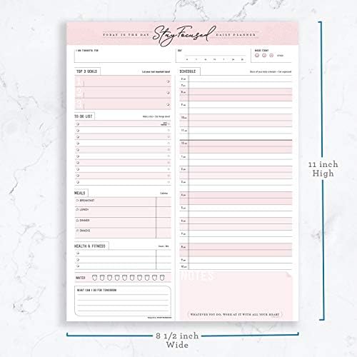 Daily Notepad Planner To Do Schedule - Stay Focused 50 Tear off Premium Made USA (Rose Pink)