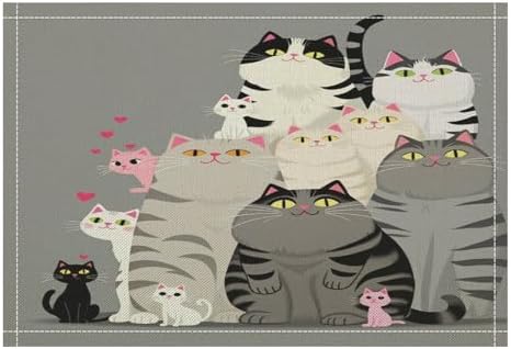 Cute Cats Group Portrait Linen Placemats Set of 4PCS, Heat Resistant Non-Slip Washable Table Placemats for Dining Everyday Use Hotel Banquet Home Decor