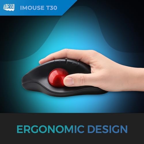 Adesso iMouse T30 Wireless Ergonomic Thumb Trackball Mouse, Black