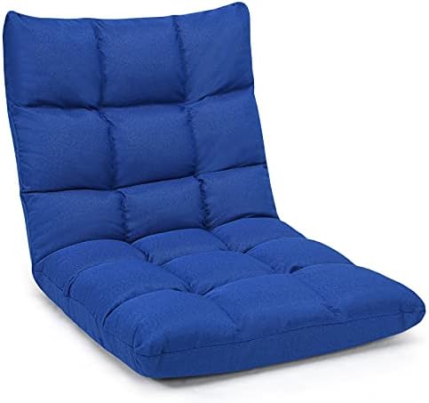 Giantex Adjustable Floor Gaming Sofa Chair 14-Position Cushioned Folding Lazy Recliner High Resilience Sponge, Breathable Cotton & Linen Fabric Sleeper Bed Couch Recliner (Navy)