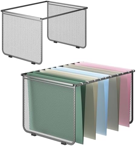 Hanging File Folder Frame Set of 2, Metal Mesh Hanging File Organizer, Hanging File Folders Legal/Letter Size for Hanging Folders Office File Organizer for Desk