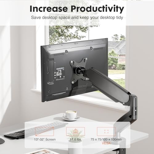 Simple Deluxe Single Monitor Arm, 13" to 32" Adjustable Desk Monitor Stand Mount, Black