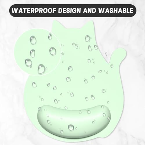 Ergonomic Mouse Pad with Wrist Rest, Cute Cat Memory Foam Padded Pain Relief Non-Slip Wrist Support Mouse Mat for Gaming Work Computer Laptop, Funny Office Supplies Desk Accessory, Lake Green