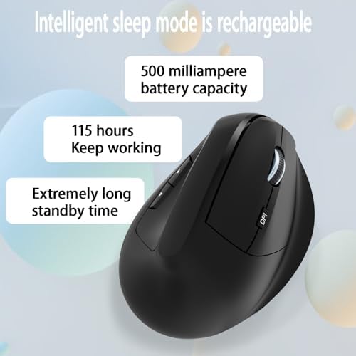 Black Ergonomic Wireless Vertical Mouse - Rechargeable, 3200DPI, 6 Buttons for Wrist Pain & Carpal Tunnel Relief