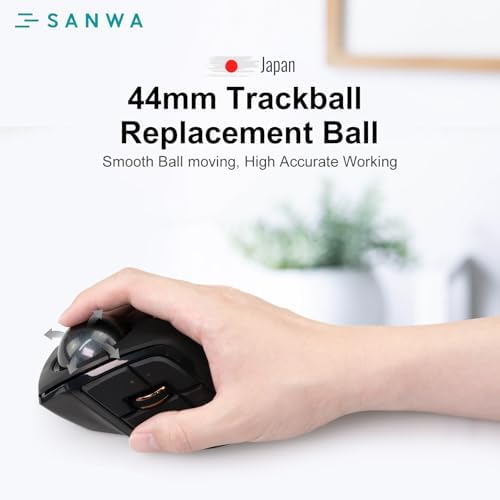 SANWA Trackball 44mm/1.73in, Replacement Ball GMAWBTTB138N/GMATB137, ELECOM DEFT/DEFT PRO, and Other Compatible Trackball Mouse, Glossy Black