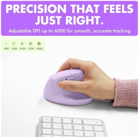 X9 Performance Wireless Vertical Ergonomic Mouse - (BT + 2.4Ghz) - Click in Comfort - Up to 4000 DPI, 6 Button, Rechargeable - Bluetooth Ergonomic Vertical Mouse Wireless - for Mac and PC - Purple