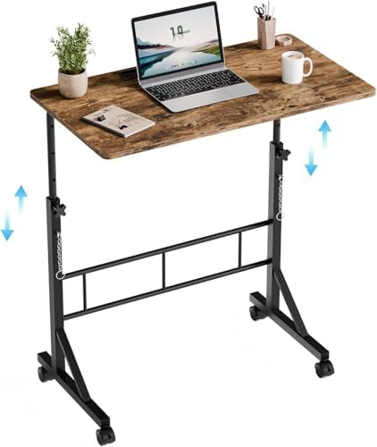 Simple Deluxe 31.5" Adjustable Height Mobile Desk with Locking Wheels & Pin-Lock – Height-Adjustable Standing Desk– Heavy-Duty Portable Workstation for Small Spaces & Home Office – Brown
