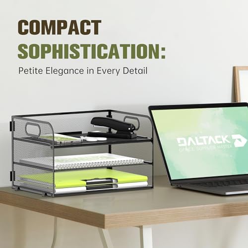 DALTACK 2 Pack 3 Tier Paper Organizer for Desk, Sliding Paper Trays, Black