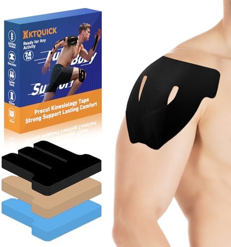 KTQUICK Precut Kinesiology Tape for Shoulders, 24 PCS, 20% Stronger, Black