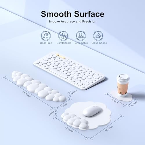 MOKURU Cloud Mouse Pad with Wrist Rest, Cloud Keyboard Wrist Rest, Mouse Pad Wrist Support, Ergonomic Keyboard Mouse Wrist Support White