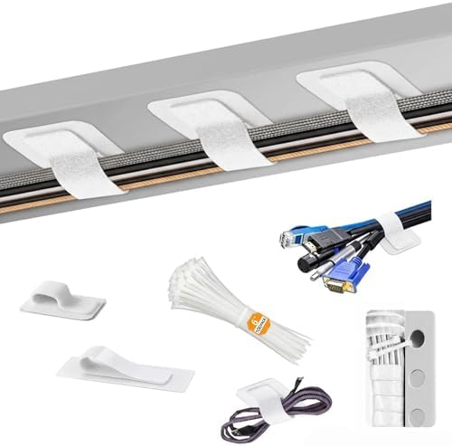 Under-Desk Cable Management Kit: 20 Adhesive & 100 Zip Ties(White)