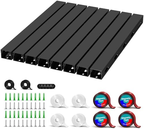 Cable Raceway - Magnetic Cable Management Under Desk with Upgraded Aesthetic Large Hole, Cord Organizer Kit for Hiding Computer, Gaming Desk, Network, Power Cord, TV - 8PCS 8x15.7in Black