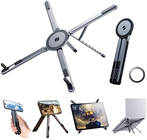 Multi-Purpose Portable Magnetic Stand, Suitable for Smartphones, Pad，Laptop， AluminumAlloy Material,Suitable fortraveling, Official Working and Leisure, and Home Entertainment (E05-gray)