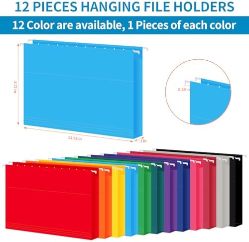 12 Pack Hanging File Folders, Letter Size with 1/5-Cut Adjustable Tabs, 12 Selected Color - File Folder Organizer for Filing Cabinet Office Home, Designed for Bulky Files, Medical Charts