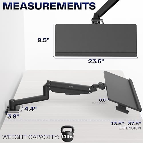 VIVO Black Pneumatic Arm Clamp-on 24 x 10 in Keyboard Tray, MOUNT-KB35CP
