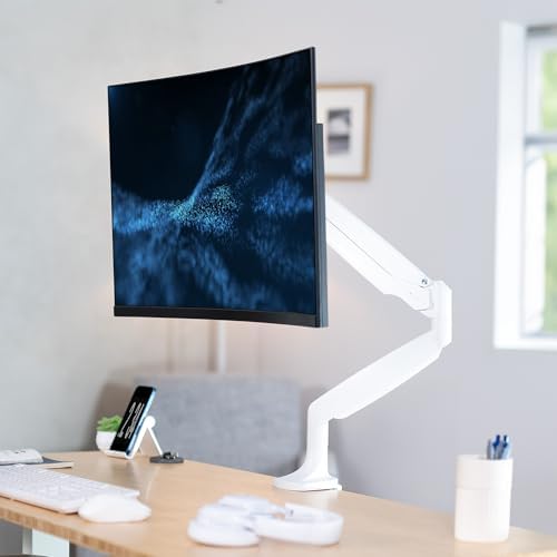 VIVO Premium Aluminum Height Adjustable Single Monitor Articulating Desk Mount Stand with Pneumatic Arm, Fits up to 32 inch Screen, White, STAND-V001QW