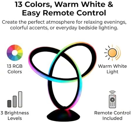 RGB Spiral Table Lamp with Remote, 13 Colors, Dimmable LED Bedside Light