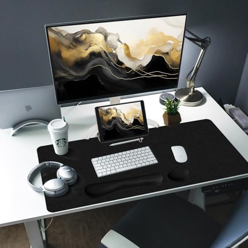 Leather Desk Pad, Black Desk Mat, Non-Slip Desk Protector Mat, Leather Desk Blotter, Computer Desk Pad, Waterproof Desk Mat for Home Office and Decor(31.5×15.7 Inches)