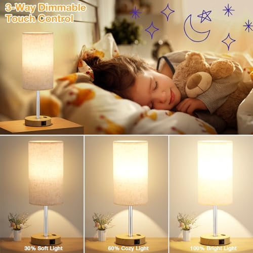 Dicoool 17.4" Bedside Lamp for Bedroom - Dimmable Touch, USB A+C, AC Outlet