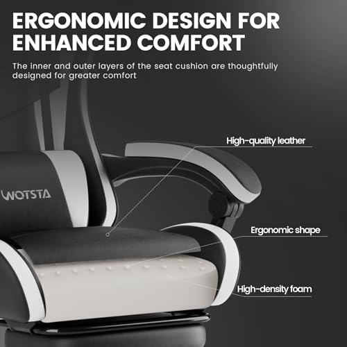 Ergonomic Gaming & Office Chair, Footrest, Racing Design Black/White