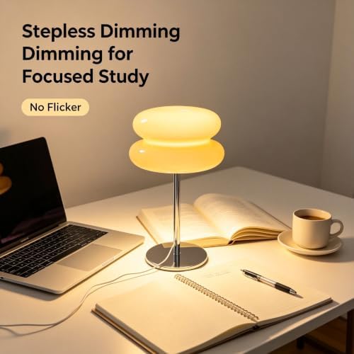 Mushroom lamp, Bedroom Medieval Modern Bedside Table lamp for Night Stands, Vintage dimmable Small Lamps, Cute Cool Desk Lamps Home Room Aesthetic Decor for Living Room(Cream‌)