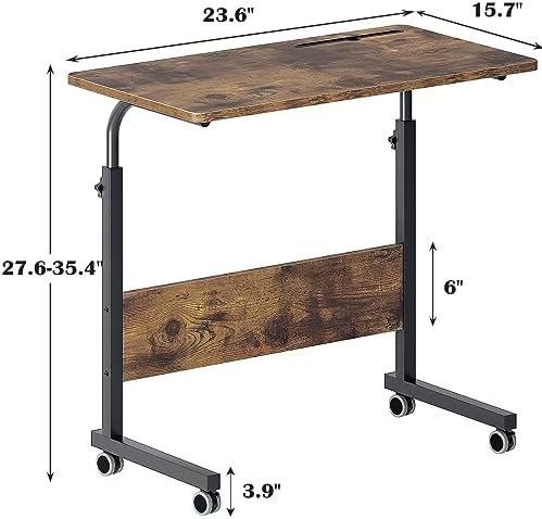 DlandHome 31.5 Inches Rolling Desk with Wheels Adjustable Height, Retro