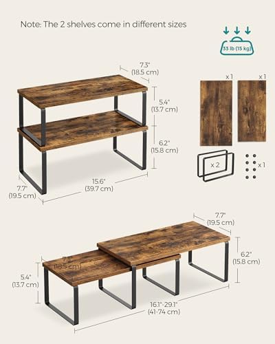 SONGMICS Cabinet Organizer Shelf, Set of 2 Spice Rack, Kitchen Storage