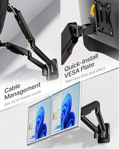 monTEK Dual Monitor Wall Mount, Full Motion Spring Arm for 17-32" Screen