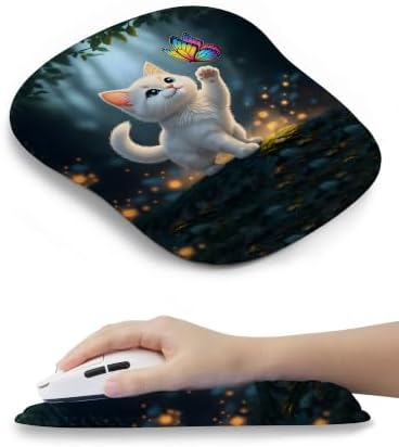 Adorable Kitty Cat Ergonomic Mouse Pad for Carpal Tunnel Pain Relief, 65% Usable Mouse Area, Memory Foam Concave Wrist Rest for Office, PC, Gaming