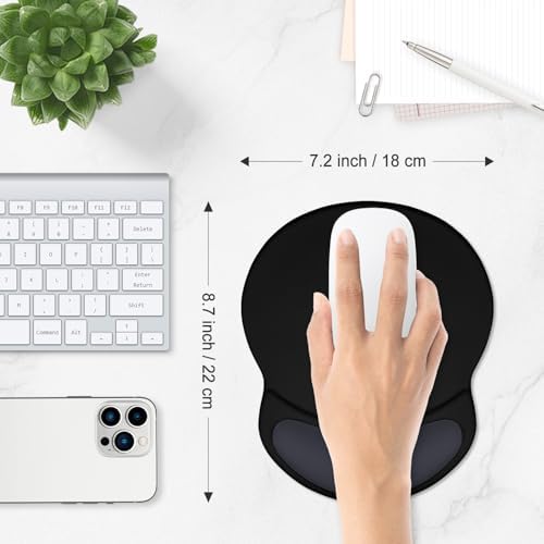 ITNRSIIET Ergonomic Mouse Pad with Comfort Gel Wrist Rest, Non-Slip PU Base, Smooth Textured Surface, Reduces Hand Fatigue & Wrist Pain, 8.7 x 7.2 Inch for Office Gaming Home, Black Gray