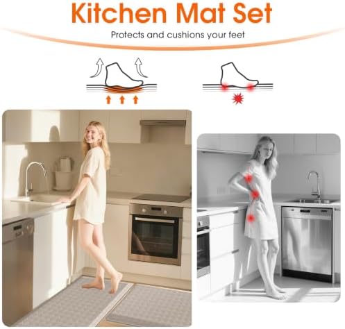 TranquilRelax 4/5 Inch Cushioned Anti Fatigue Kitchen Mats for Floor, Taupe