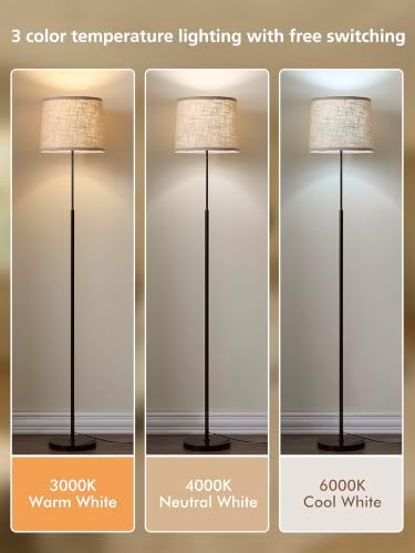 60" Modern Floor Lamp with Linen Shade, 3 Color LED Bulb & Foot Switch