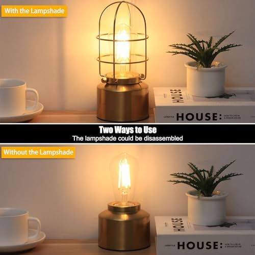 Haian Support Small Touch Gold Table Lamp for Small Spaces - 3 Way Dimmable Industrial Bedside Lamp - Steampunk Antique Nightstand Desk for Bedroom, Living Room (Bulb Included)