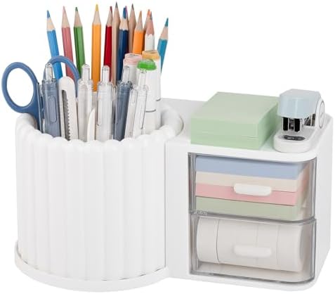 Anyoifax Rotating Pen Holder for Desk Removable Pencil Cup, Large White